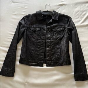 Women's Black Denim Faux-Snakeskin Jacket